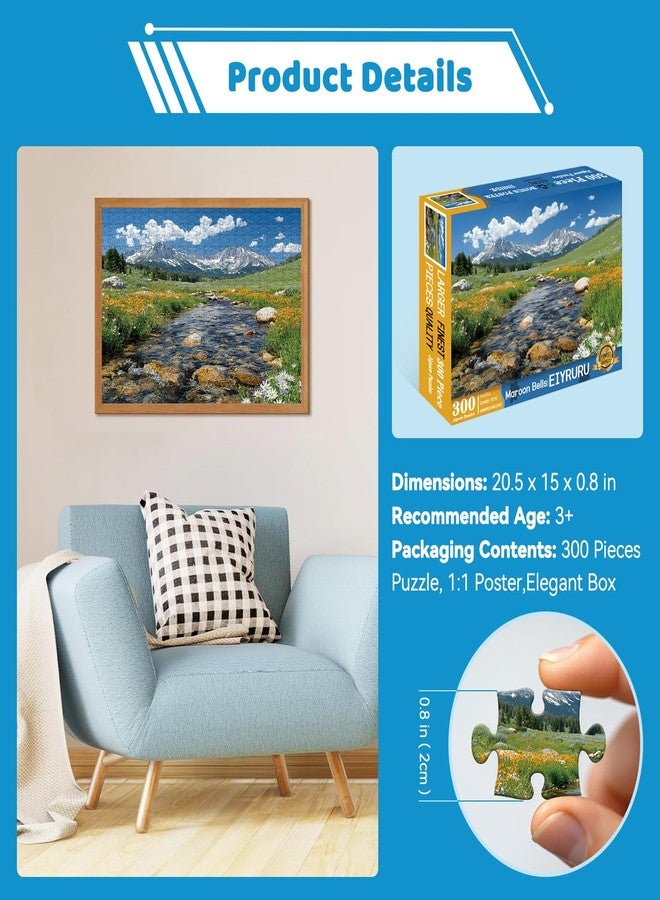 EIYRURU 300 Pieces Nature Puzzle for Adults,Maroon Bells Mountain Lake Landscape Large Piece for Kids Adults Teens,Recycled Paper,Glossy & Sturdy Pieces,Challenging Puzzle & Perfect Family Game (20.5 x 15 In) - Image 5